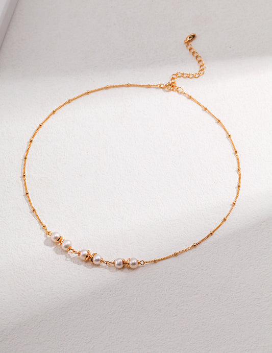 Harmonious Pearl Symphony: Adjustable Vintage Gold Sterling Silver Necklace